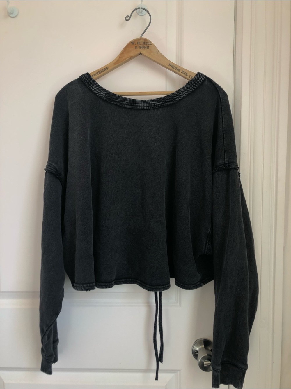 Free People Grey Stone Washed Cropped Drawcord Sweatshirt